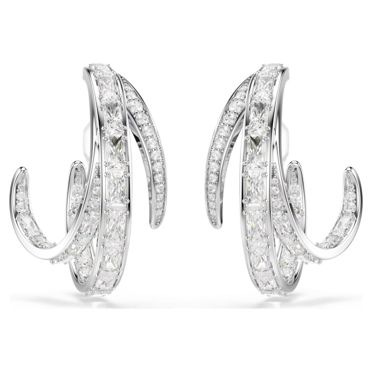 Vienna clip earrings Mixed cuts, White, Rhodium plated